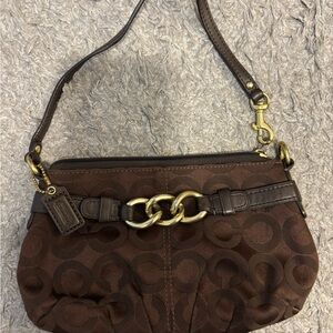 Coach Dark Brown Shoulder Bag with Gold Accents